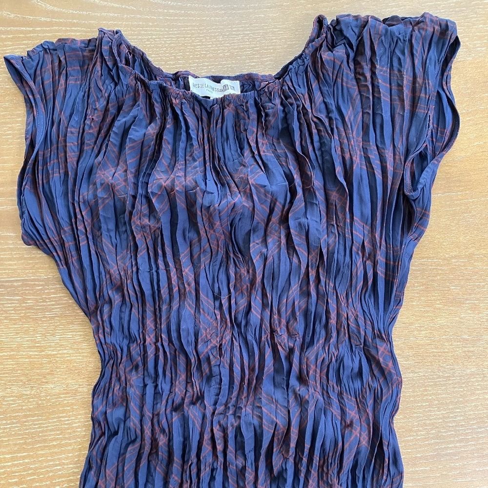 UNIQLO x INES DE LA FRESSANGE Navy Pleated Crinkled Top Blouse XS